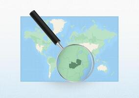 Map of the World with a magnifying glass aimed at Zambia, searching Zambia with loupe. vector