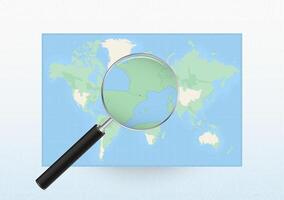 Map of the World with a magnifying glass aimed at Andorra, searching Andorra with loupe. vector