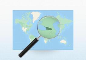 Map of the World with a magnifying glass aimed at Georgia, searching Georgia with loupe. vector