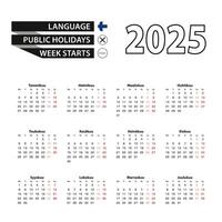 Calendar 2025 in Finnish language, week starts on Monday. vector