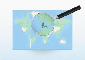 Map of the World with a magnifying glass aimed at Denmark, searching Denmark with loupe. vector