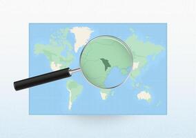 Map of the World with a magnifying glass aimed at Moldova, searching Moldova with loupe. vector