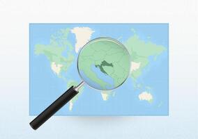 Map of the World with a magnifying glass aimed at Croatia, searching Croatia with loupe. vector