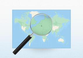 Map of the World with a magnifying glass aimed at Luxembourg, searching Luxembourg with loupe. vector