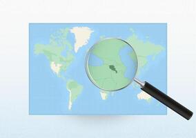 Map of the World with a magnifying glass aimed at Armenia, searching Armenia with loupe. vector