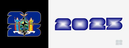Year 2025 with flag of New York and in color palate of New York flag. Happy New Year 2025 in two different style. vector