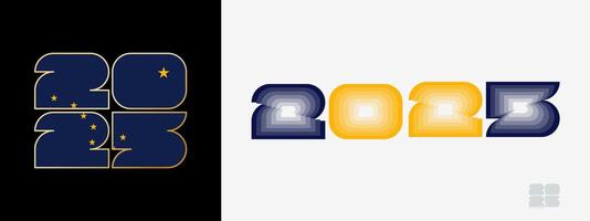 Year 2025 with flag of Alaska and in color palate of Alaska flag. Happy New Year 2025 in two different style. vector