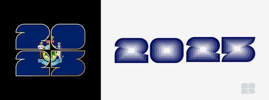 Year 2025 with flag of Maine and in color palate of Maine flag. Happy New Year 2025 in two different style. vector