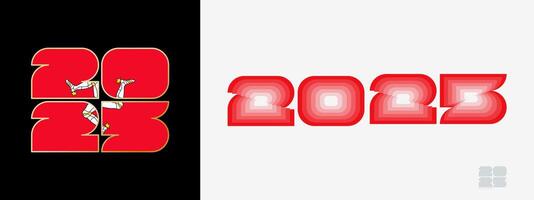 Year 2025 with flag of Isle of Man and in color palate of Isle of Man flag. Happy New Year 2025 in two different style. vector