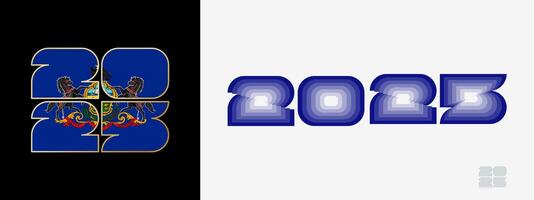 Year 2025 with flag of Pennsylvania and in color palate of Pennsylvania flag. Happy New Year 2025 in two different style. vector
