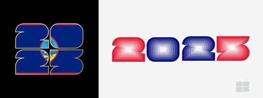 Year 2025 with flag of Guam and in color palate of Guam flag. Happy New Year 2025 in two different style. vector