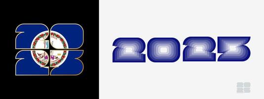 Year 2025 with flag of Virginia and in color palate of Virginia flag. Happy New Year 2025 in two different style. vector