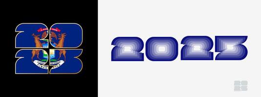 Year 2025 with flag of Michigan and in color palate of Michigan flag. Happy New Year 2025 in two different style. vector