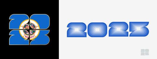 Year 2025 with flag of Minnesota and in color palate of Minnesota flag. Happy New Year 2025 in two different style. vector