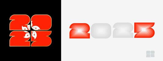 Year 2025 with flag of Hong Kong and in color palate of Hong Kong flag. Happy New Year 2025 in two different style. vector