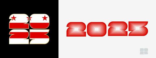 Year 2025 with flag of District of Columbia and in color palate of District of Columbia flag. Happy New Year 2025 in two different style. vector