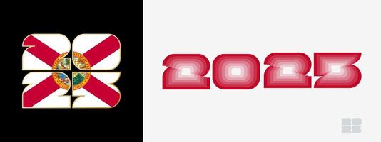 Year 2025 with flag of Florida and in color palate of Florida flag. Happy New Year 2025 in two different style. vector