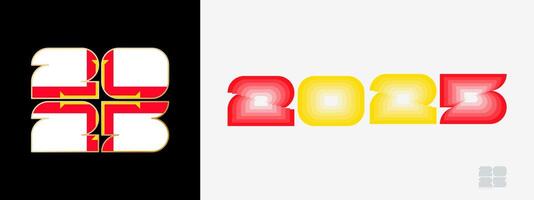 Year 2025 with flag of Guernsey and in color palate of Guernsey flag. Happy New Year 2025 in two different style. vector
