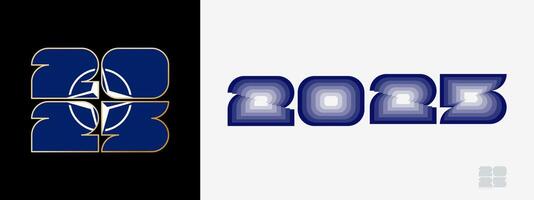 Year 2025 with flag of Nato and in color palate of Nato flag. Happy New Year 2025 in two different style. vector