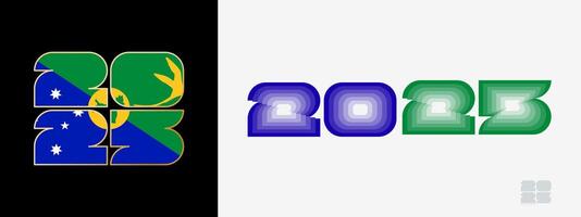 Year 2025 with flag of Christmas Island and in color palate of Christmas Island flag. Happy New Year 2025 in two different style. vector