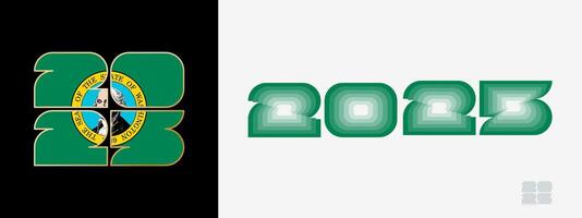 Year 2025 with flag of Washington and in color palate of Washington flag. Happy New Year 2025 in two different style. vector