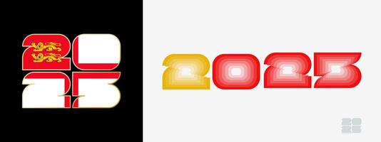 Year 2025 with flag of Sark and in color palate of Sark flag. Happy New Year 2025 in two different style. vector