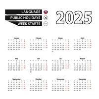 Calendar 2025 in Slovak language, week starts on Monday. vector