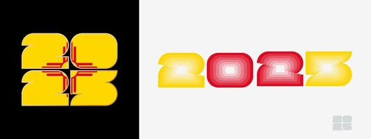 Year 2025 with flag of New Mexico and in color palate of New Mexico flag. Happy New Year 2025 in two different style. vector