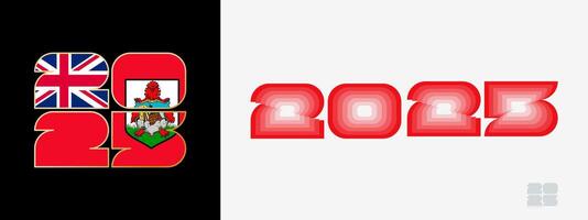 Year 2025 with flag of Bermuda and in color palate of Bermuda flag. Happy New Year 2025 in two different style. vector