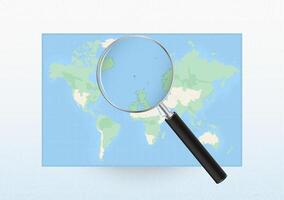 Map of the World with a magnifying glass aimed at Faroe Islands, searching Faroe Islands with loupe. vector