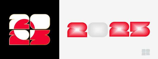 Year 2025 with flag of Greenland and in color palate of Greenland flag. Happy New Year 2025 in two different style. vector