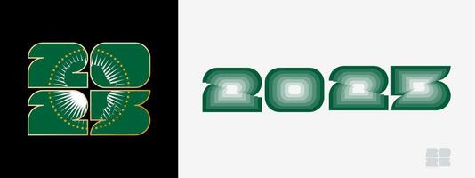 Year 2025 with flag of African Union and in color palate of African Union flag. Happy New Year 2025 in two different style. vector