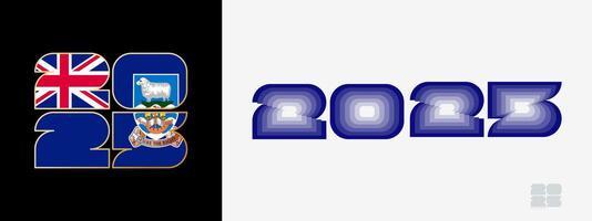 Year 2025 with flag of Falkland Islands and in color palate of Falkland Islands flag. Happy New Year 2025 in two different style. vector