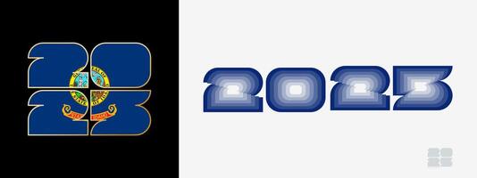 Year 2025 with flag of Idaho and in color palate of Idaho flag. Happy New Year 2025 in two different style. vector
