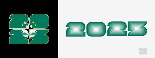 Year 2025 with flag of Macau and in color palate of Macau flag. Happy New Year 2025 in two different style. vector