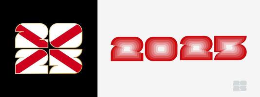 Year 2025 with flag of Alabama and in color palate of Alabama flag. Happy New Year 2025 in two different style. vector