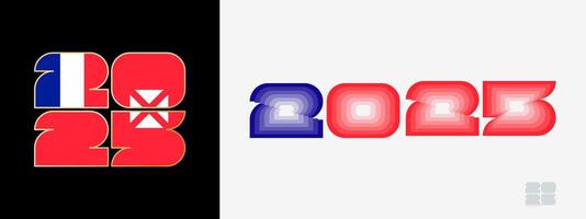Year 2025 with flag of Wallis and Futuna and in color palate of Wallis and Futuna flag. Happy New Year 2025 in two different style. vector