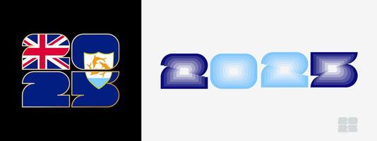 Year 2025 with flag of Anguilla and in color palate of Anguilla flag. Happy New Year 2025 in two different style. vector