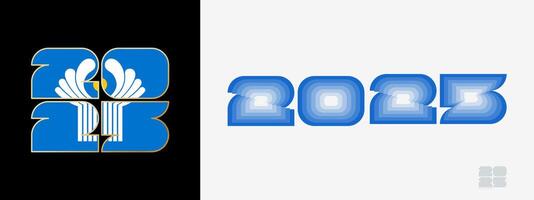 Year 2025 with flag of CIS and in color palate of CIS flag. Happy New Year 2025 in two different style. vector