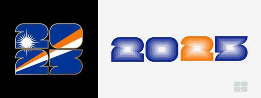 Year 2025 with flag of Marshall Islands and in color palate of Marshall Islands flag. Happy New Year 2025 in two different style. vector