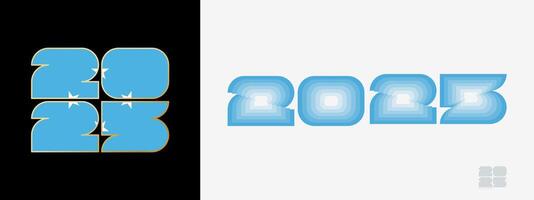 Year 2025 with flag of Micronesia and in color palate of Micronesia flag. Happy New Year 2025 in two different style. vector