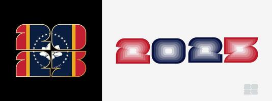 Year 2025 with flag of Mississippi and in color palate of Mississippi flag. Happy New Year 2025 in two different style. vector