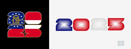Year 2025 with flag of Georgia and in color palate of Georgia flag. Happy New Year 2025 in two different style. vector