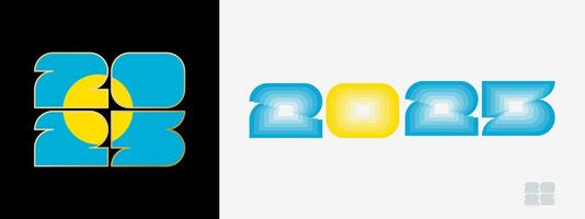 Year 2025 with flag of Palau and in color palate of Palau flag. Happy New Year 2025 in two different style. vector