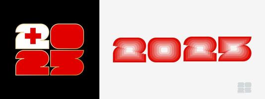 Year 2025 with flag of Tonga and in color palate of Tonga flag. Happy New Year 2025 in two different style. vector