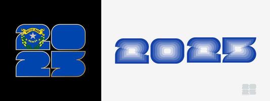 Year 2025 with flag of Nevada and in color palate of Nevada flag. Happy New Year 2025 in two different style. vector