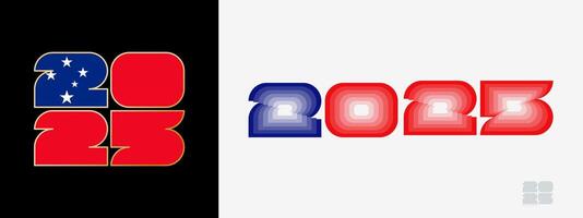 Year 2025 with flag of Samoa and in color palate of Samoa flag. Happy New Year 2025 in two different style. vector