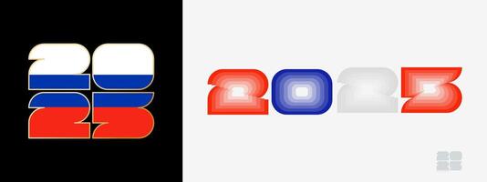 Year 2025 with flag of Russia and in color palate of Russia flag. Happy New Year 2025 in two different style. vector