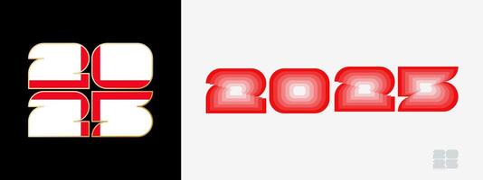 Year 2025 with flag of England and in color palate of England flag. Happy New Year 2025 in two different style. vector