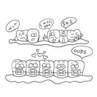 teeth with braces before and after happy joke vector
